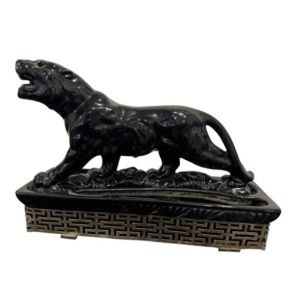 VTG Ceramic Black Panther Jaguar Planter Vase MCM 1953 MidCentury 15.5" x 11" H - Picture 3 of 3